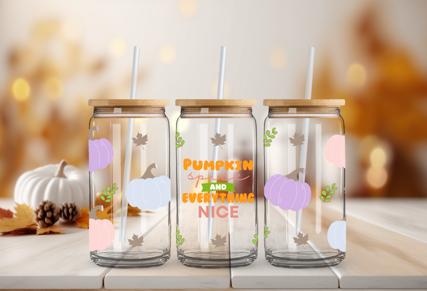 Pumpkin Spice & Everything Nice 16 oz Glass Cup