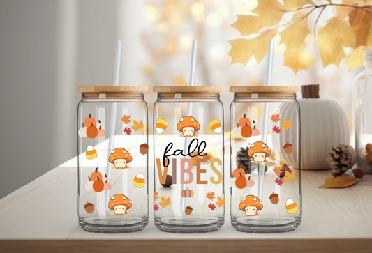 Fall Vibes 16 oz Glass Cup