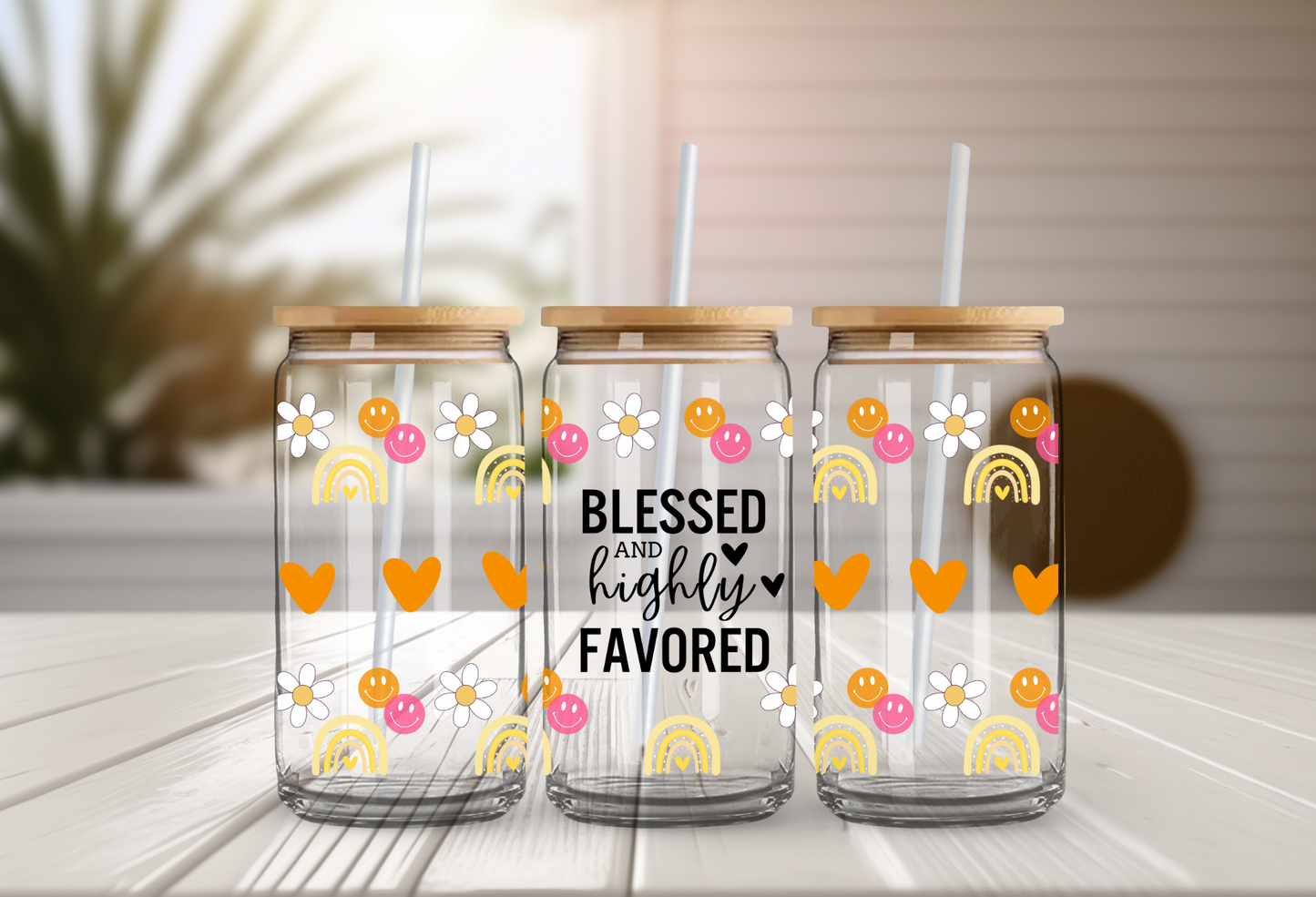 Blessed & Highly Favored 16 oz Glass Cup