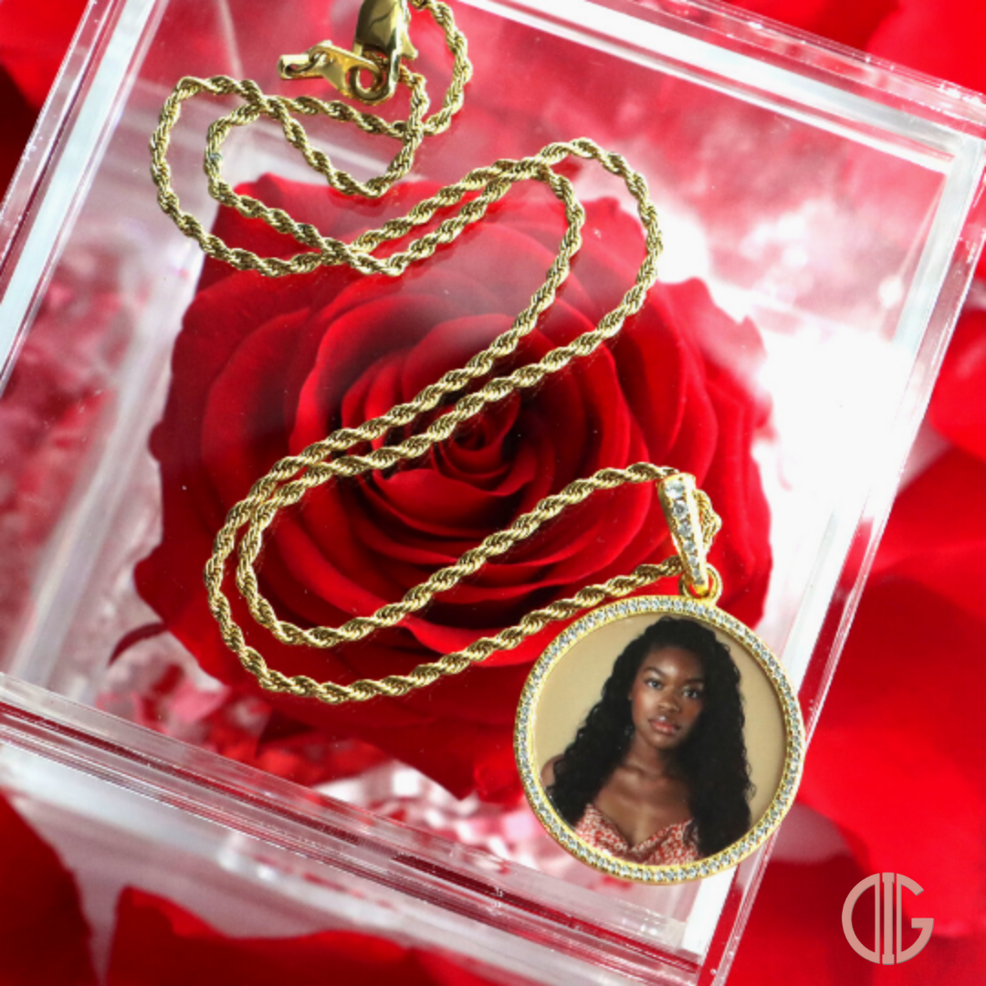 Preserved Rose & Personalized Picture Pendant Gift Set