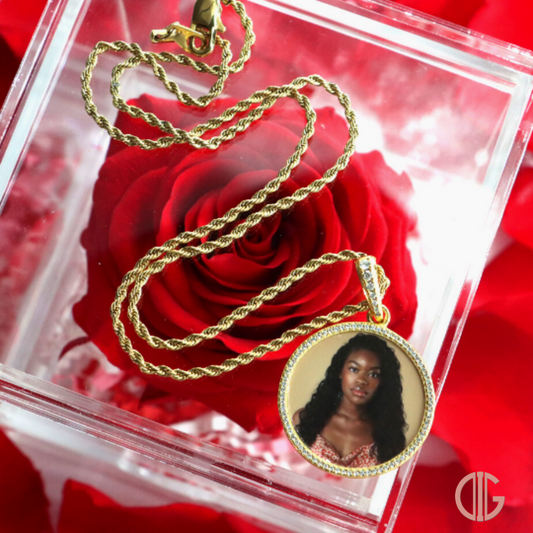 Preserved Rose & Personalized Picture Pendant Gift Set